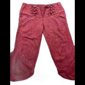 Crea Concept Wide Leg Crop Pants Flare Women's 40 Linen Y2K Sz L‎ Red Altered